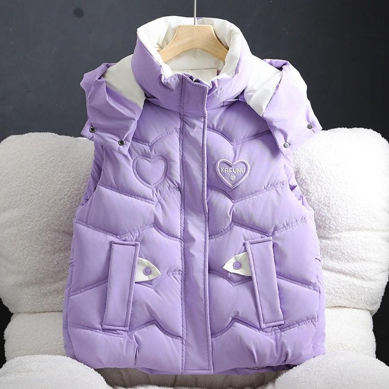 Lockere Kapuzenweste für Damen, Herbst Winter Baumwollwattierter Mantel, Trendige ärmellose Oberbekleidung