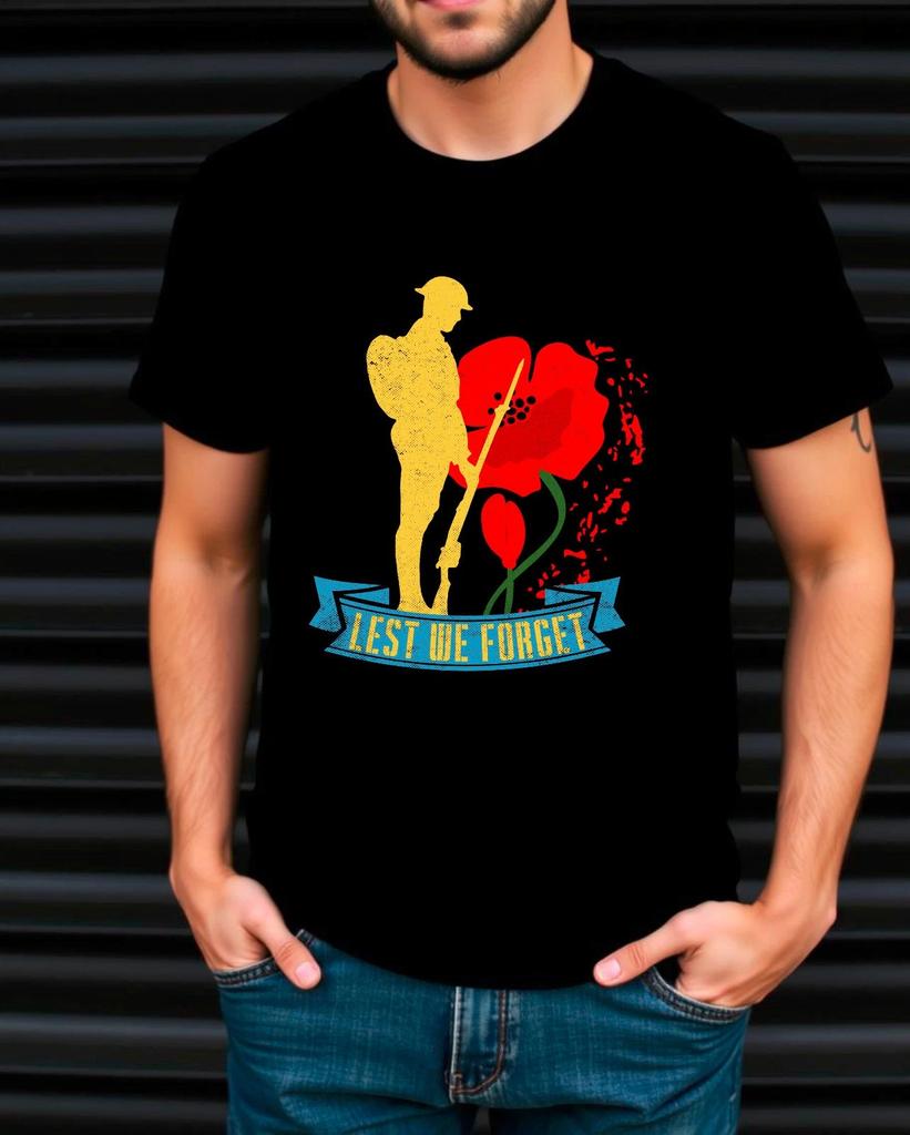 Remembrance Sunday T-Shirt, Lest We Forget Poppy Army Armistice VE Day 2025 Tee