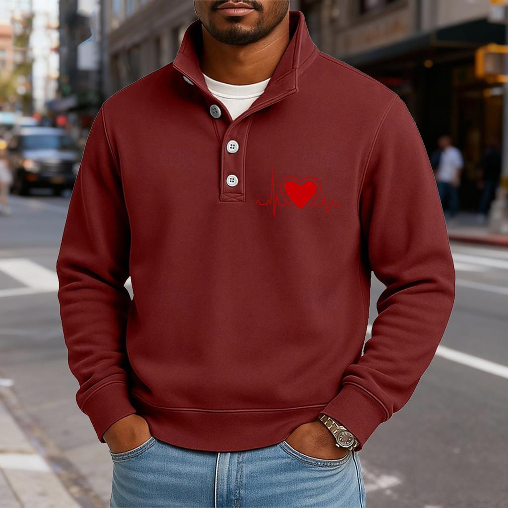 Herren Casual Stehkragen Langarm Oberteil Print Button-Down Sweatshirt