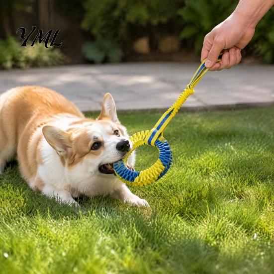 Aggressive Chewer Dog Toys Dental Tug Toy, Textured Nylon Woven Chew Two Loop Figure 8 Design, Care for Dogs Round Shape Interactive Teeth Cleaning