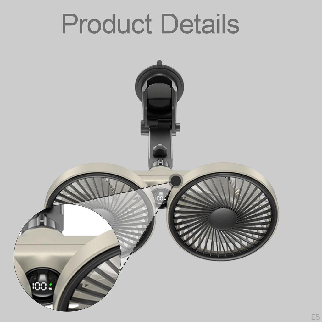 Car Ceiling Fan with Suction Cup, Adjustable Angle, Professional, Portable Accessory And USB