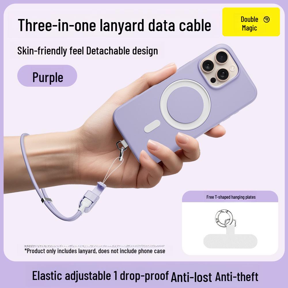 

Three-in-One Braided PD65W Fast Charging Lanyard Cable for Huawei/Apple 15 Purple [C-C]