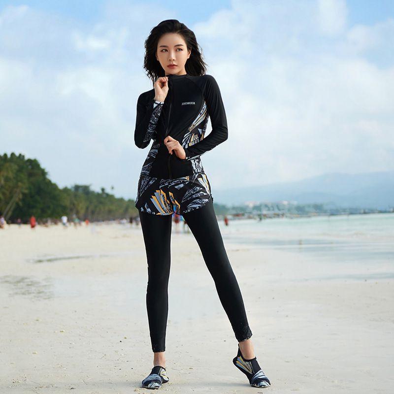 Womens UV Protection Long Sleeve Rash Guard Set Snorkeling Diving Surfing Swimming