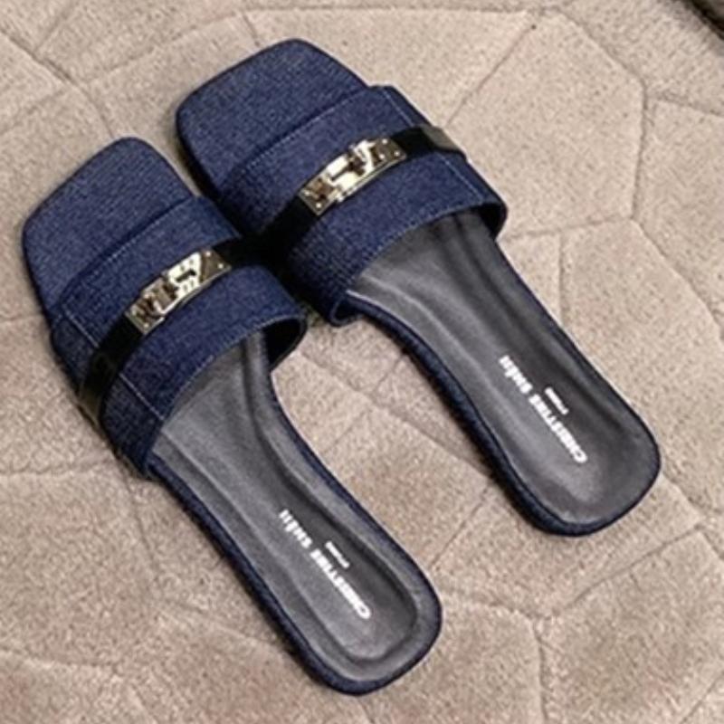 

Туфли с квадратным носком, пляжные шлепанцы на плоской подошве для девочек 37 темно-синий