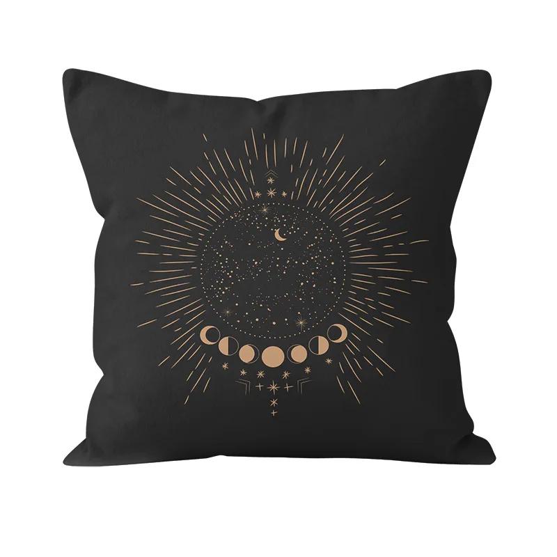Bohemian Black Sun and Moon Printed Pattern Pillowcase Home Living Room Sofa Decoration Cushion Cover