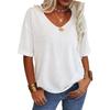 Camiseta feminina gola V casual verão manga curta top solto cor sólida camiseta