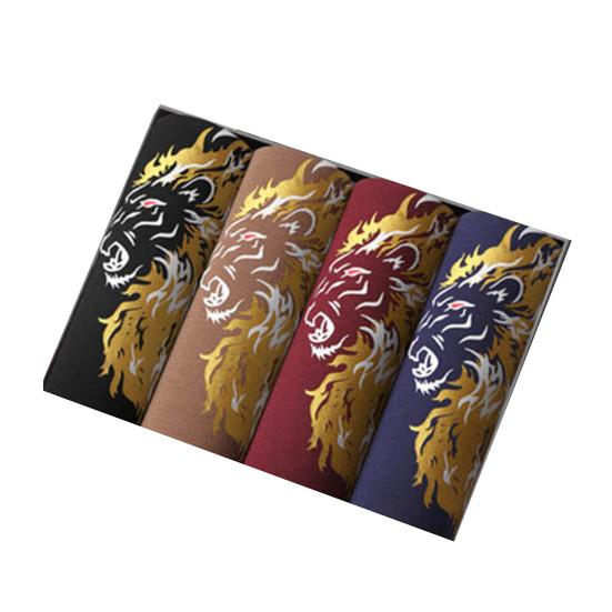 4 Pcs Men's Underwear Fiber Large Flat Corner Pants Four Corner Pants Youth Comfortable Elastic Dragon Print Flower Underwear