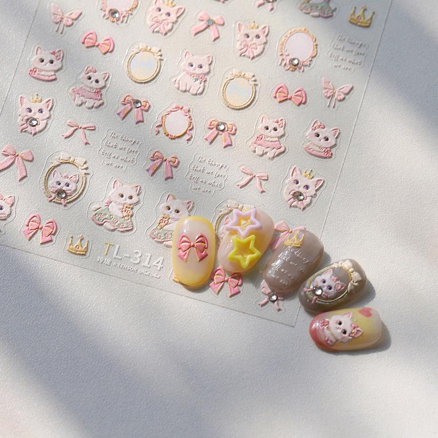 

Ferroso Embossed Cartoon Kitten Rhinestone Nail Art Stickers TL-314