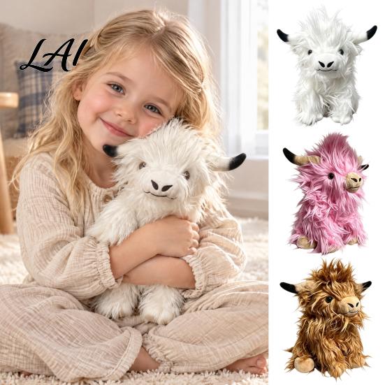 Holiday Gift for Children Highland Cow Plush Toy Soft Stuffed Animal Doll Fluffy Pillow Toddlers Kids Toddlers Cuddly Farm Decor Birthdays Holidays