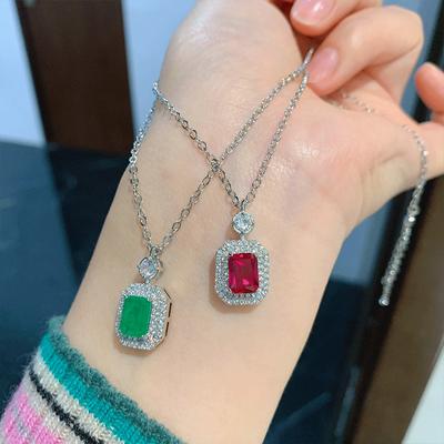 Vintage Square Emerald Pendant, Imitation Treasure Necklace, Jewelry Accessories Set.