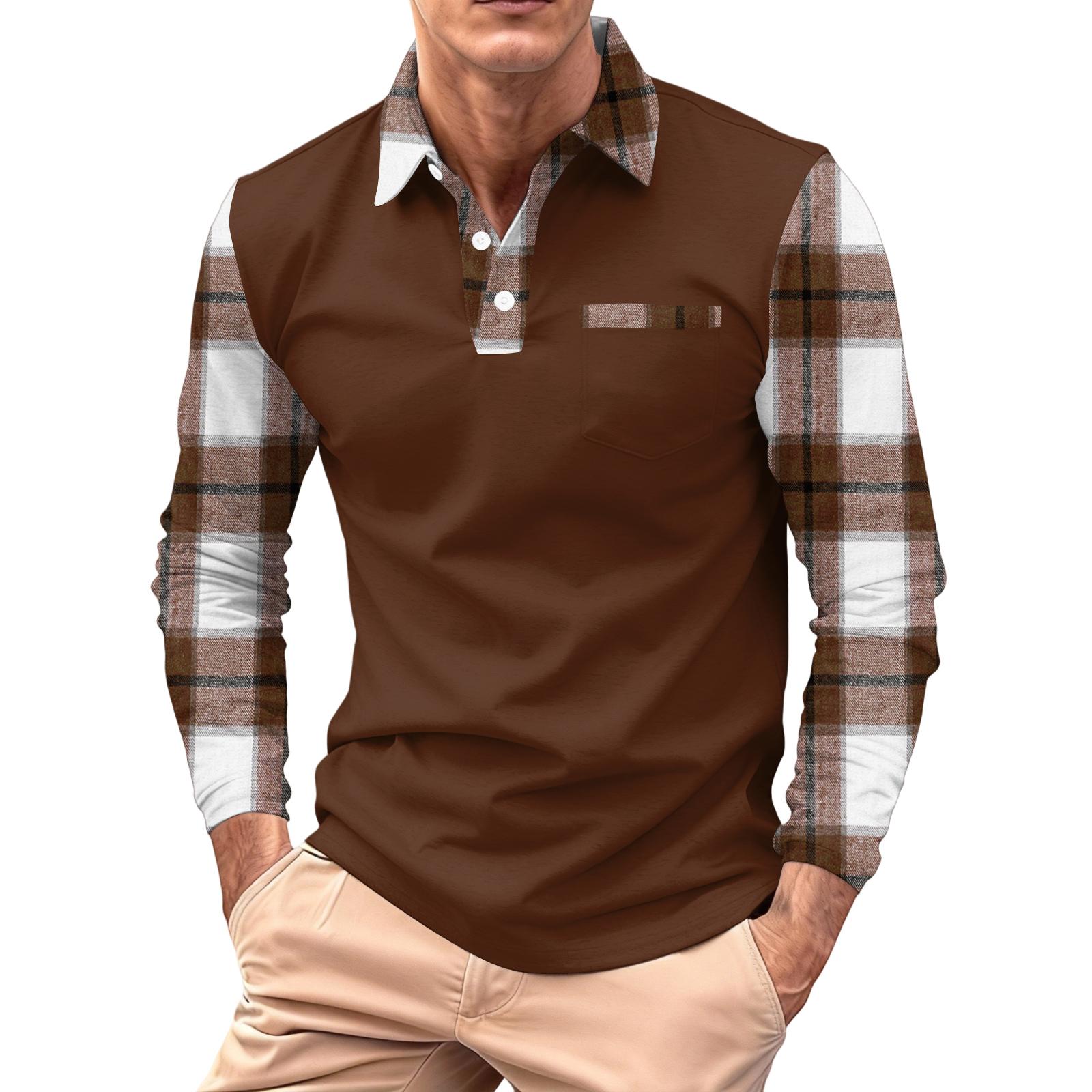 

Men s Long-sleeved Collared Button-down Pocket Casual Top XL