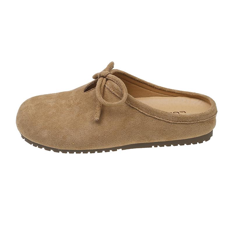 Retro Versatile Flat-bottomed Bag Head Slippers Women's Summer New Bow One-pedal Soft-soled Half Slippers