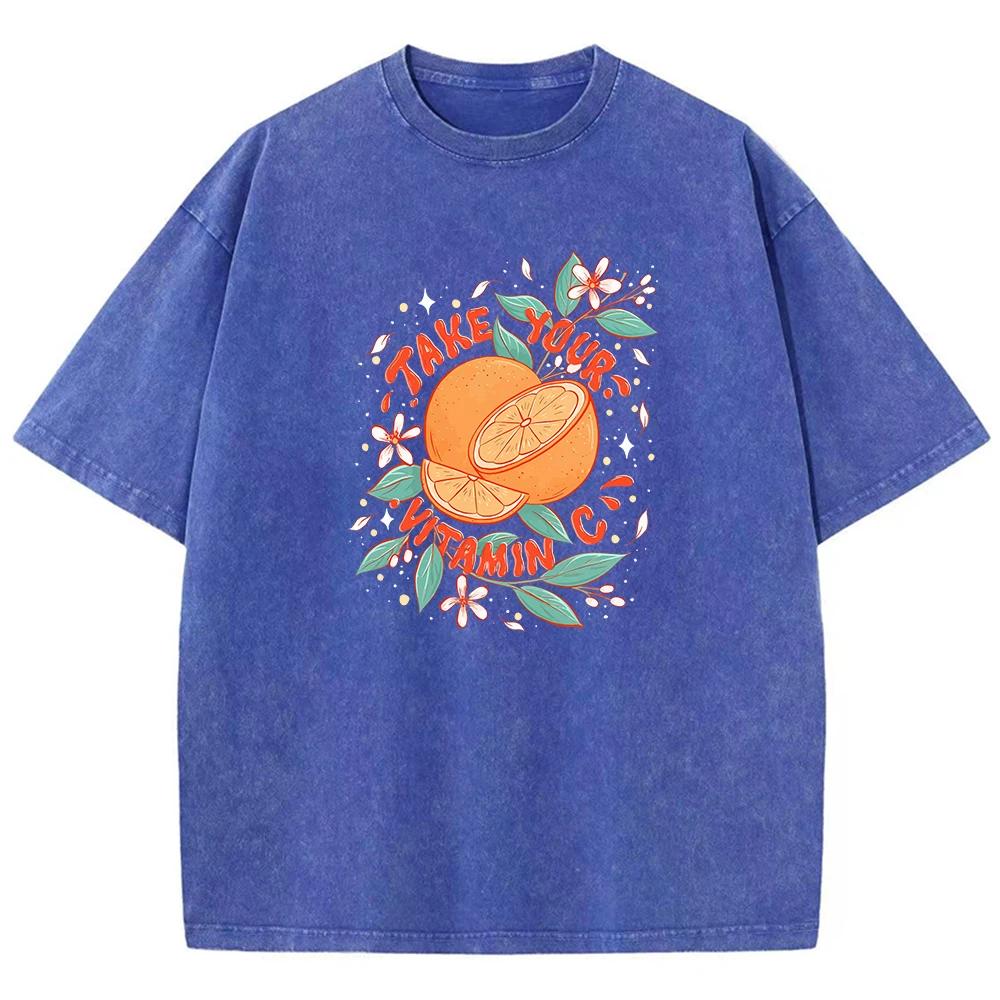 Take Your Vitamin C Tangerine Men'S T-Shirts Cartoon Personality Tee Shirt Popular Pattern Tee Clothing