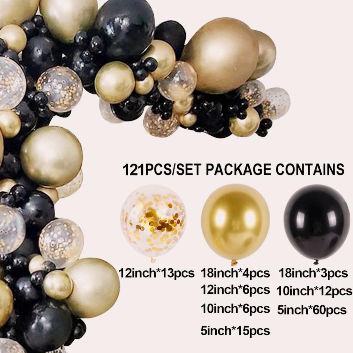

121 шт., черный и золотой воздушный шар, гирлянда, арочный комплект, металлические золотые воздушные шары с конфетти для свадьбы, дня рождения, выпускного, декор для детского душа