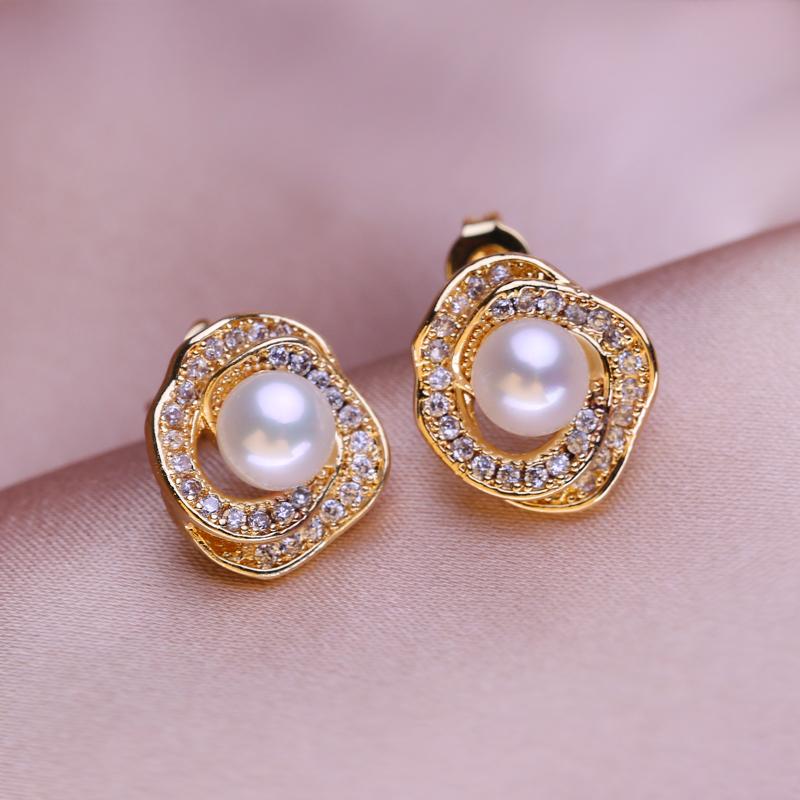 SENIKO Natural Freshwater Pearl Earrings Fashion Leaf Earrings For Women Girl Gift Stud Earrings