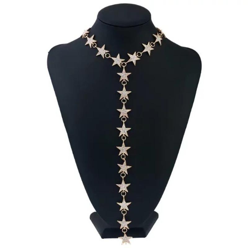 Diamond Encrusted Star Necklace Fashion Personality Charming Jewelry  Gold Plated for Women Wedding Guest Wear Gift