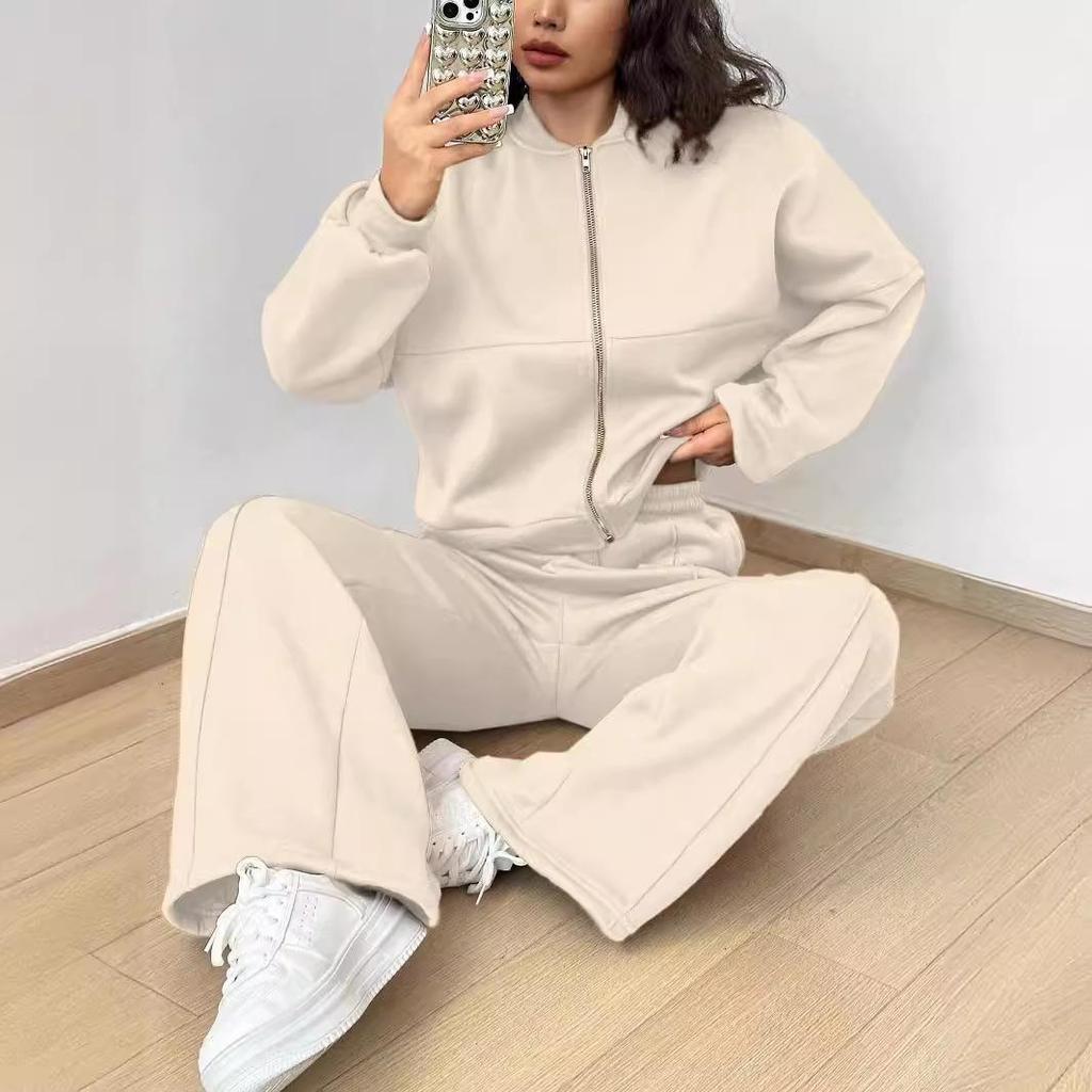 Women Tracksuit 2 Pieces Set Fashion Long Sleeve Zipper Coat Casual Solid Sweatshirt Straight Pants Suit Ladies Autumn Sportwear