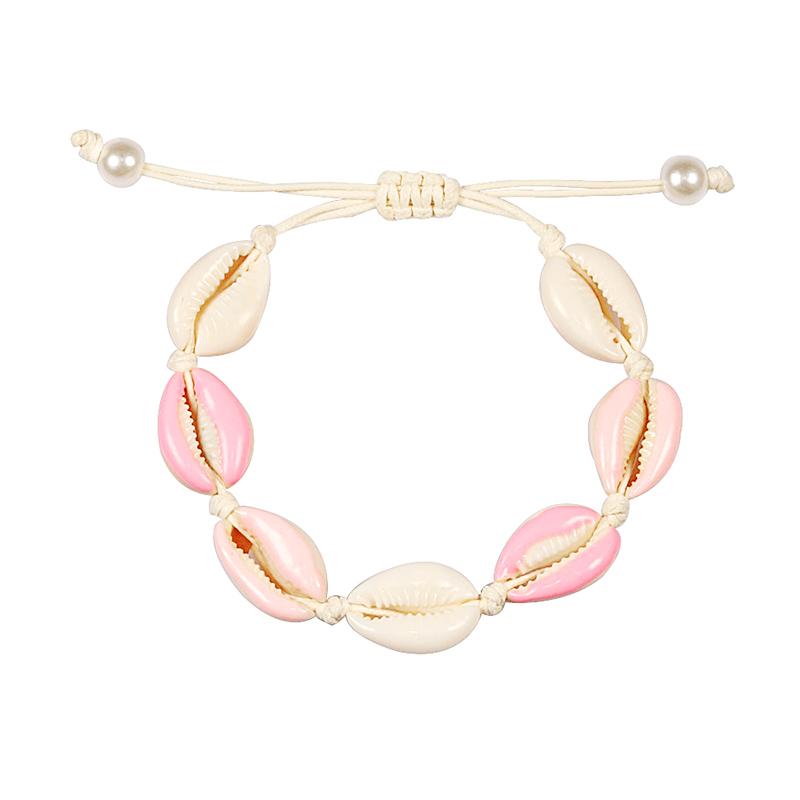 Colorful Printed Shell Bracelet for Women Bohemian Conch Braided Ankle Chain Bangle Adjustable Girls Summer Holiday Jewelry Gift