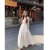 Seaside Holiday Style White Suspender Dress Women's Summer Waist and Thin Big Swing Skirt Temperament Medium and Long Skirt