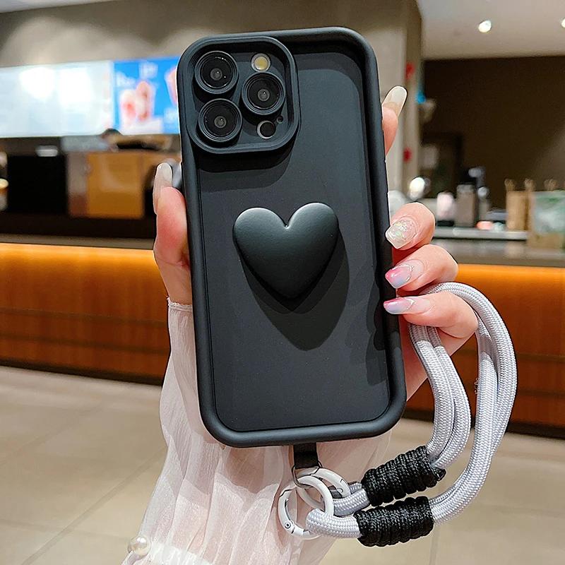 

3D Love Heart Matte Soft Lanyard Rope Phone Case For Xiaomi Mi 14 13 12 11 Lite 14T 13T 12T Pro Poco X6 X5 F5 X3 M6 Pro 4G Cover For Poco X6 Pro 5G