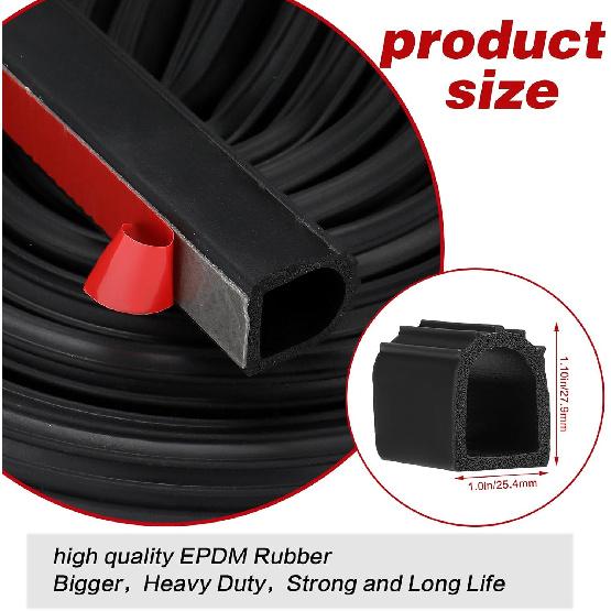 Tira de Sellado para Puerta Forma D de Goma 1" Sello para Slide-Out de RV Autoadhesiva Caucho EPDM Resistente Tira de Sellado para la Intemperie Automotriz Para Rellenar Huecos Aplicar al Coche