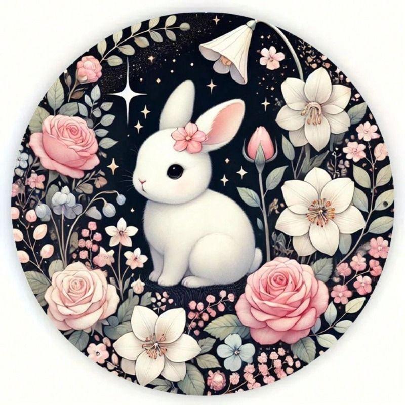 Easter Rabbit Flowers Metal Poster Wall Art Home Decor