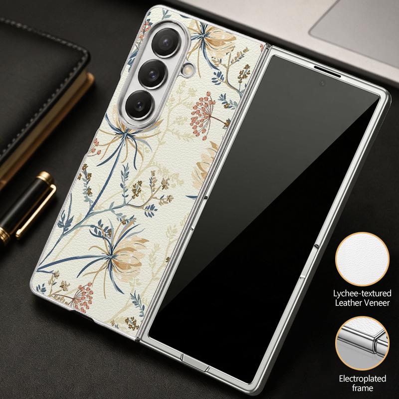 Pastoral Wildflower Case For Samsung Z Fold 8 Ultra 7 6 5 Hybrid 3in1 Leather Skin Plating Folding Phone Cover For Galaxy Z Fold8 Fold7 Fold6