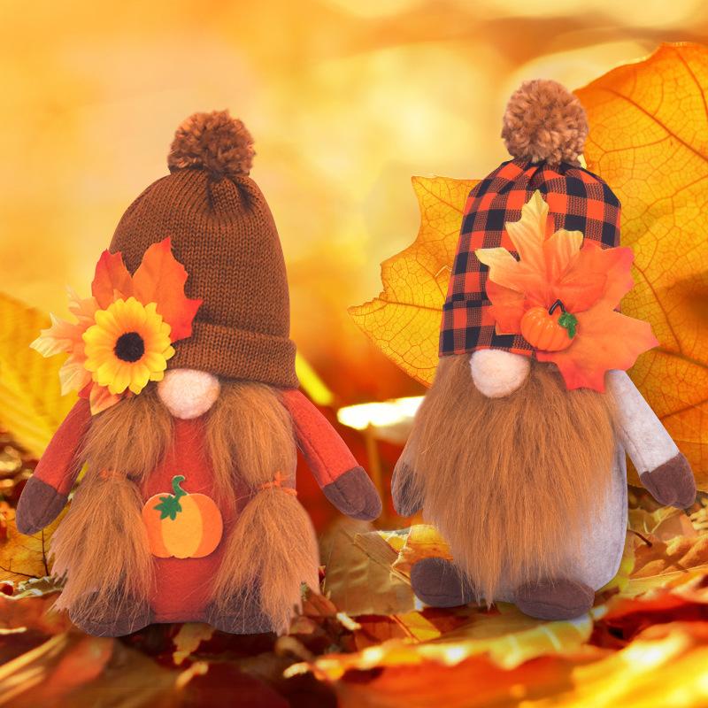 New Halloween Pumpkin Harvest Festival Maple Leaf Faceless Doll Gnome Thanksgiving Autumn Doll Ornament