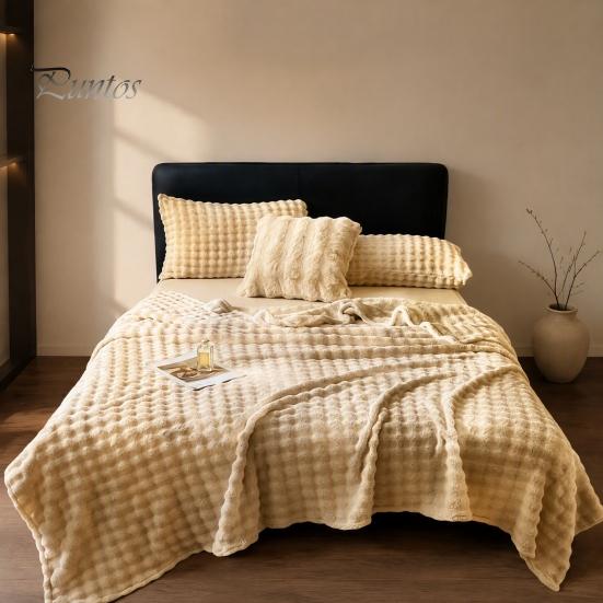 Comfortable Couch Throw Soft Plush Blanket, 3D Bubble Rabbit Fur Texture Thickened Thermal Throw, Double-Sided Milk Velvet Warm Blanket for