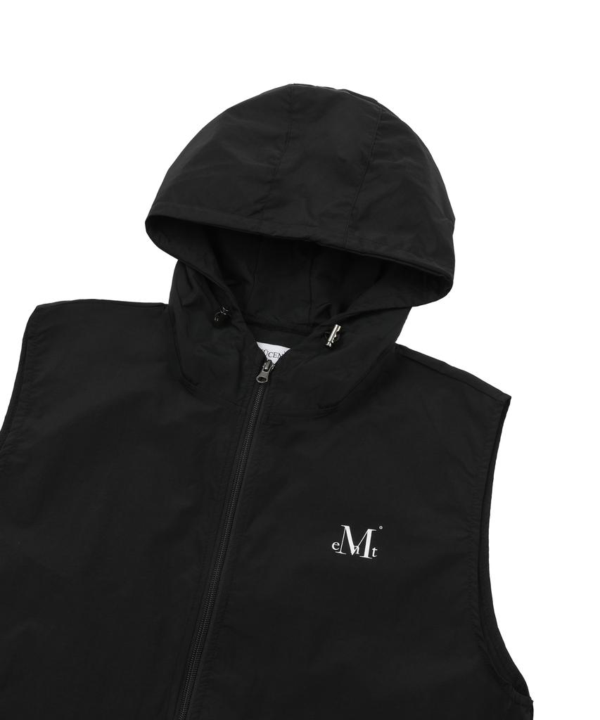 Mucent Tech Nylon Hooded Vest Sleeveless Anorak Windbreaker Vest (Black, Charcoal)