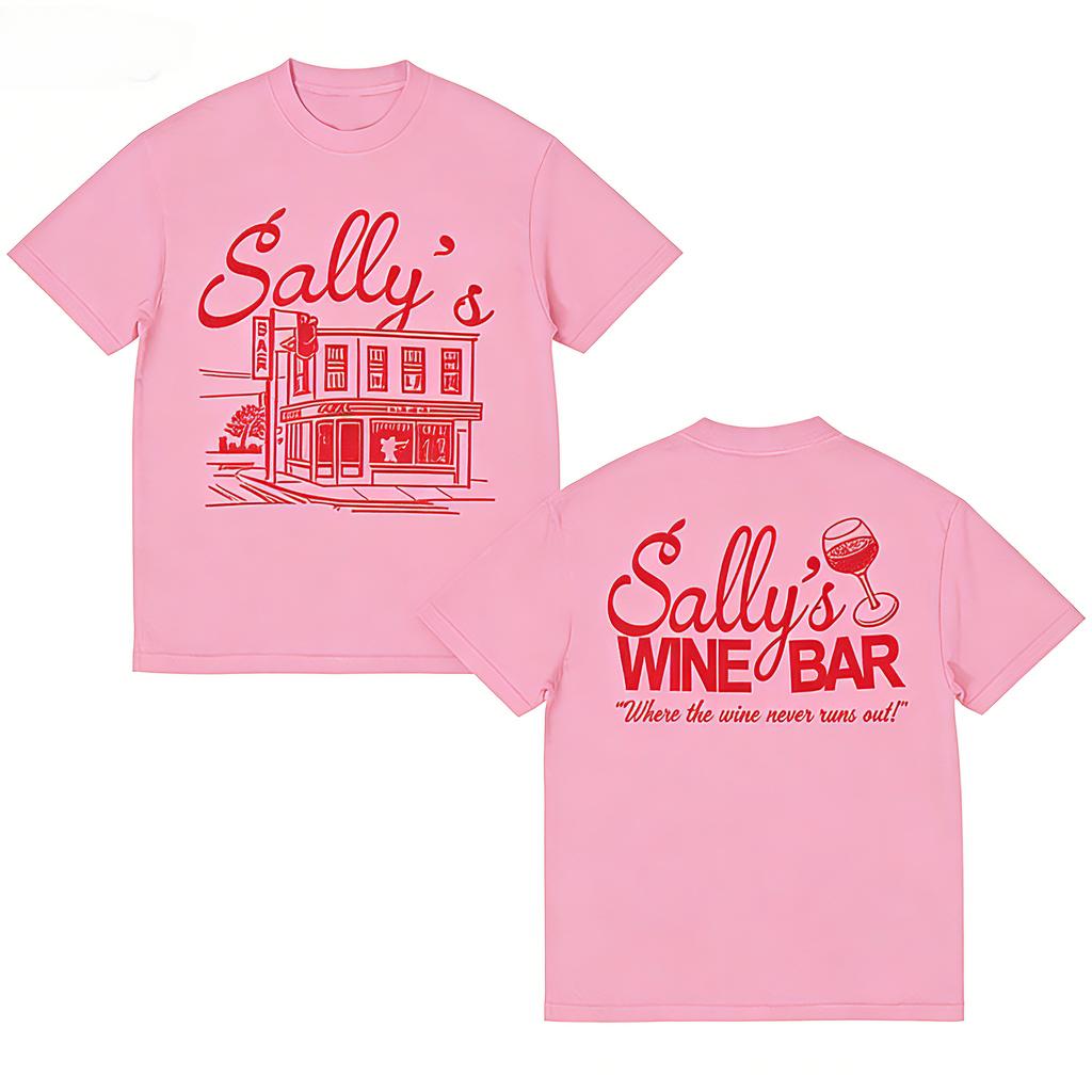 2026 SpringSummer Vintage Millennium Retro Sallys Wine Bar Mens and Womens Fashion HipHop Casual TShirts