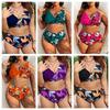 Plus Size Fashionable Sexy Floral Print Push-Up Bikini Set Swimsuit