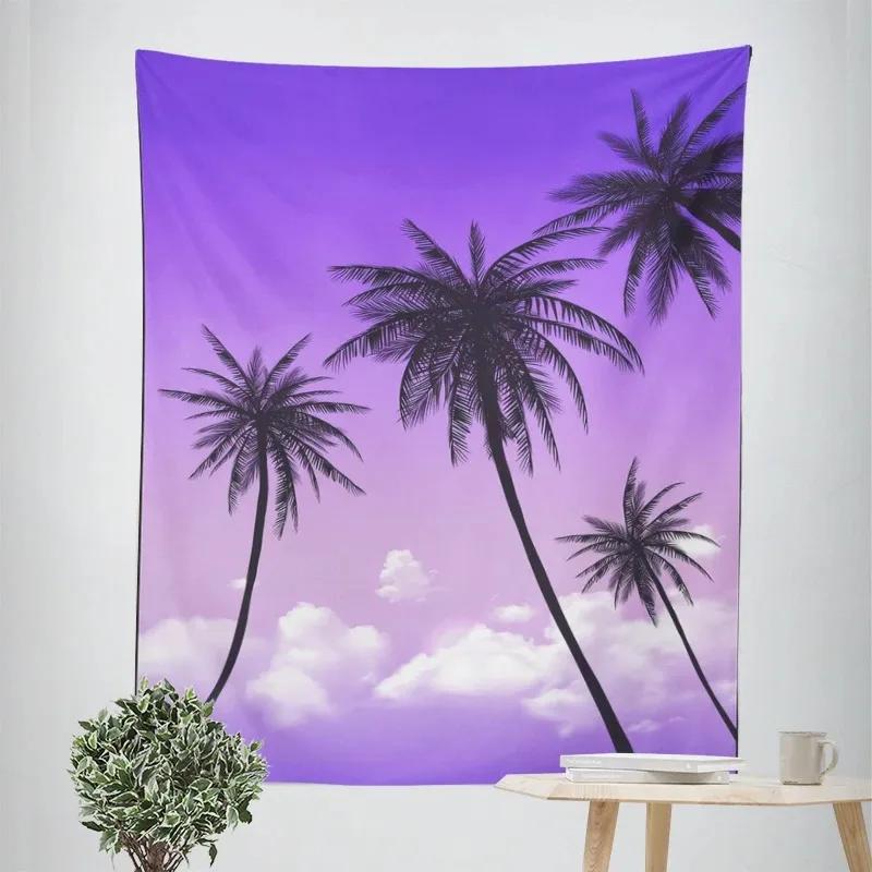 Tapeçaria decorativa tropical de coqueiros ao anoitecer, decoração de parede para casa, escritório, sala de estar