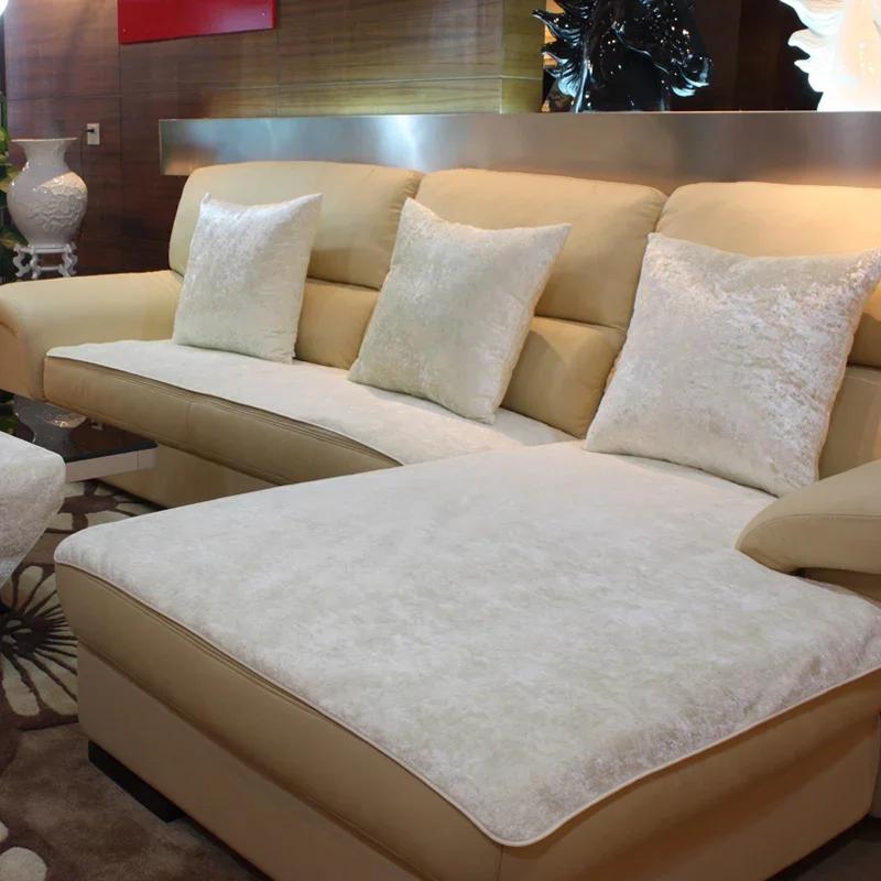 Silky Velvet Leather Sofa Covers Warm Towel Couch Cover Full Coverage Universal Winter Plush Non-slip Sofa Cover