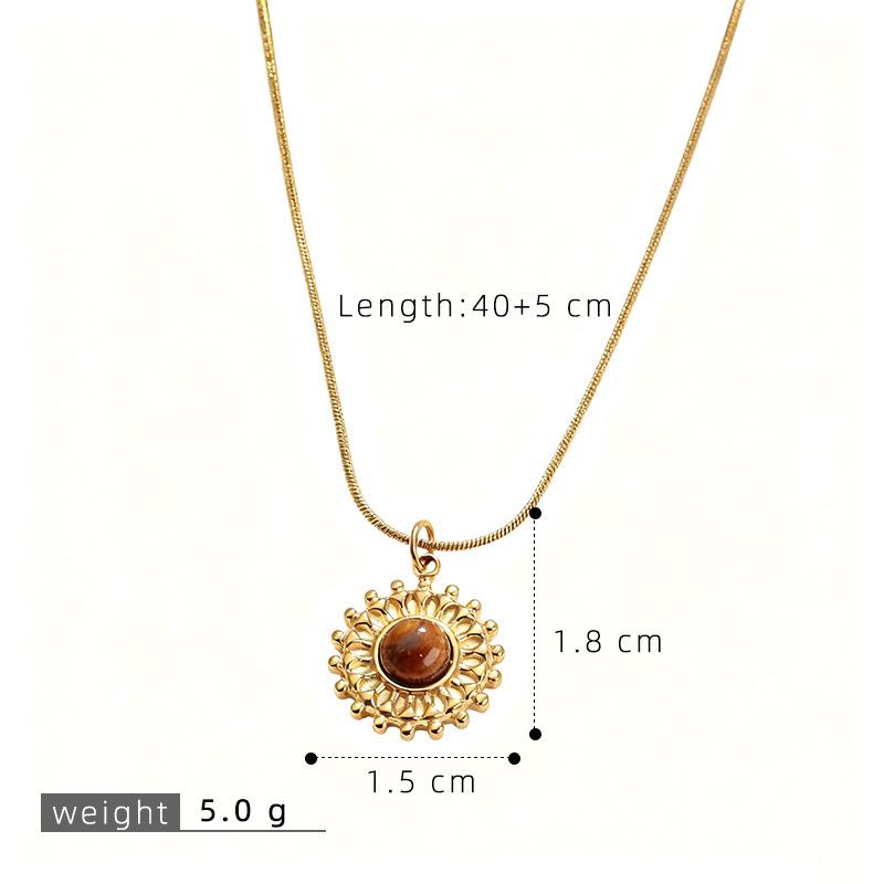 Retro Sunflower Tiger's Eye Choker: Stainless Steel Eight-Pointed Star Necklace