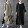 2024 Plus Size Patchwork Pleated Casual Dress for Women - Loose, Slimming, Long Fit