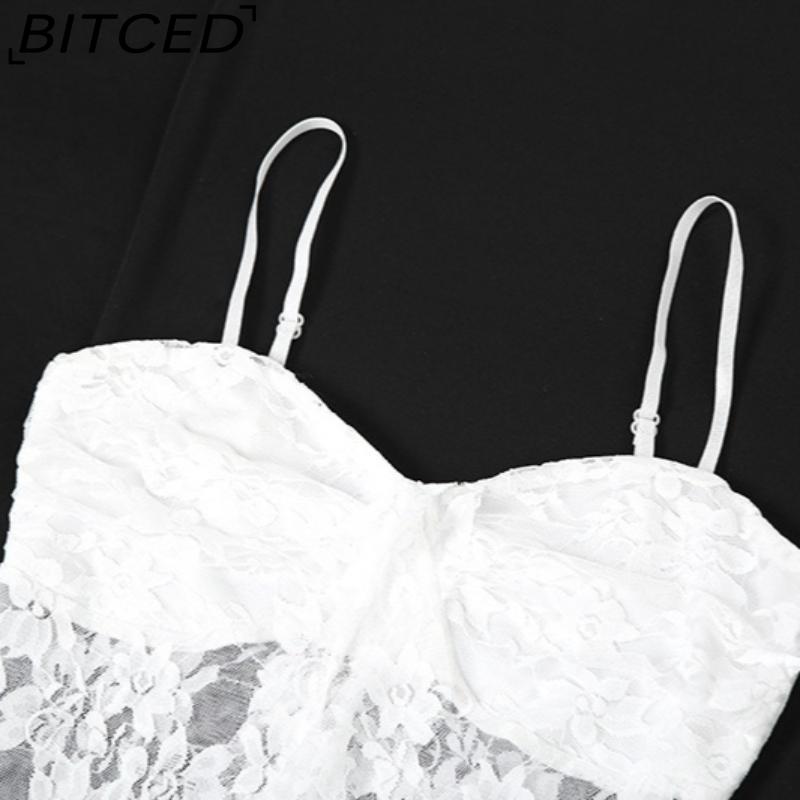 BITCED Summer Women's Solid-Colour Slim-Fit High-Waisted Fashion Strapless Backless Lace Dress
