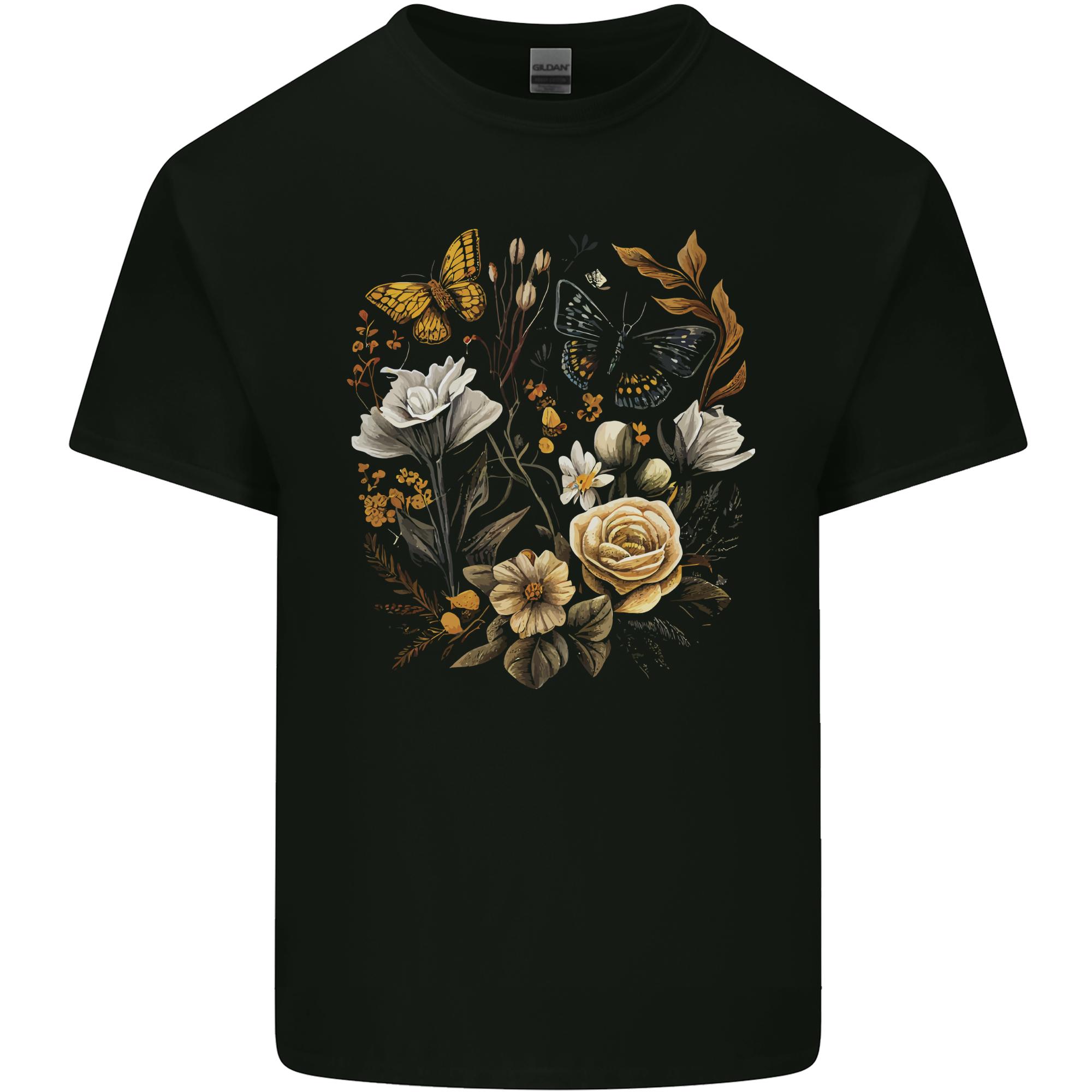 Butterfly and Flowers Nature Unisexs Light Cotton TShirt S