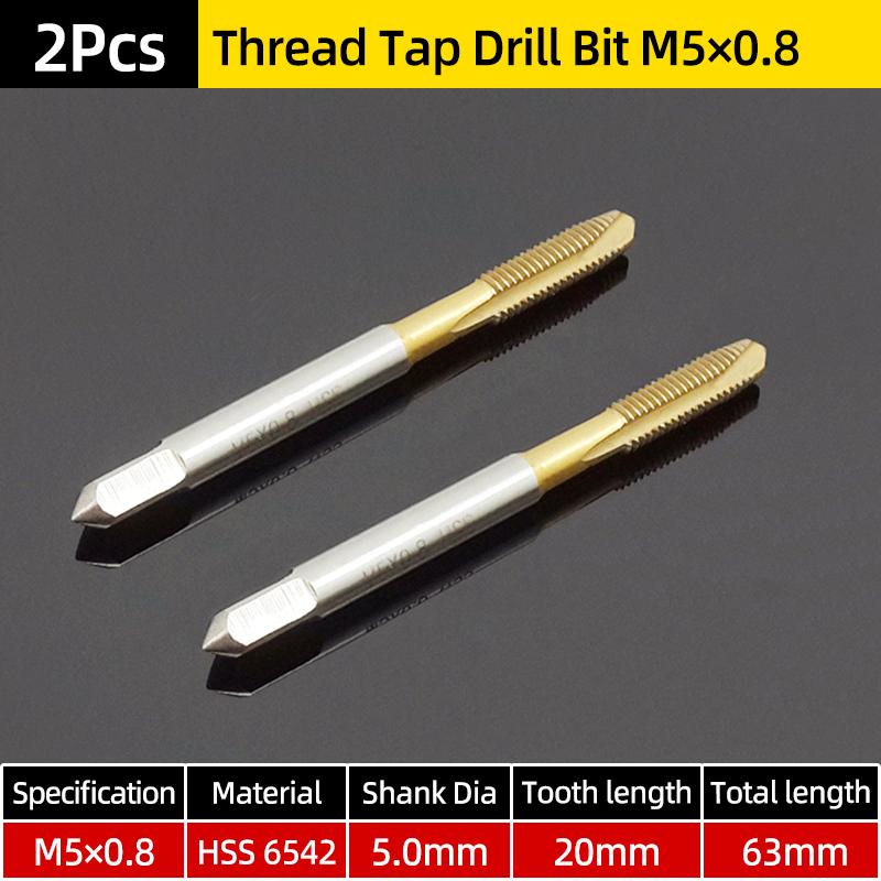 Machine Thread Tap Drill Bit HSS 6542 Titanium Metric Screw Machine Taps Straight Flute Hand Tool M2/M2.5/M3/M3.5/M4/M5/M6/M8