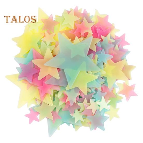 

100 шт. светящихся наклеек на стену в виде звезд, светящиеся в темноте, настенные наклейки без клея с клейкой лентой для потолка, детской спальни разноцветный