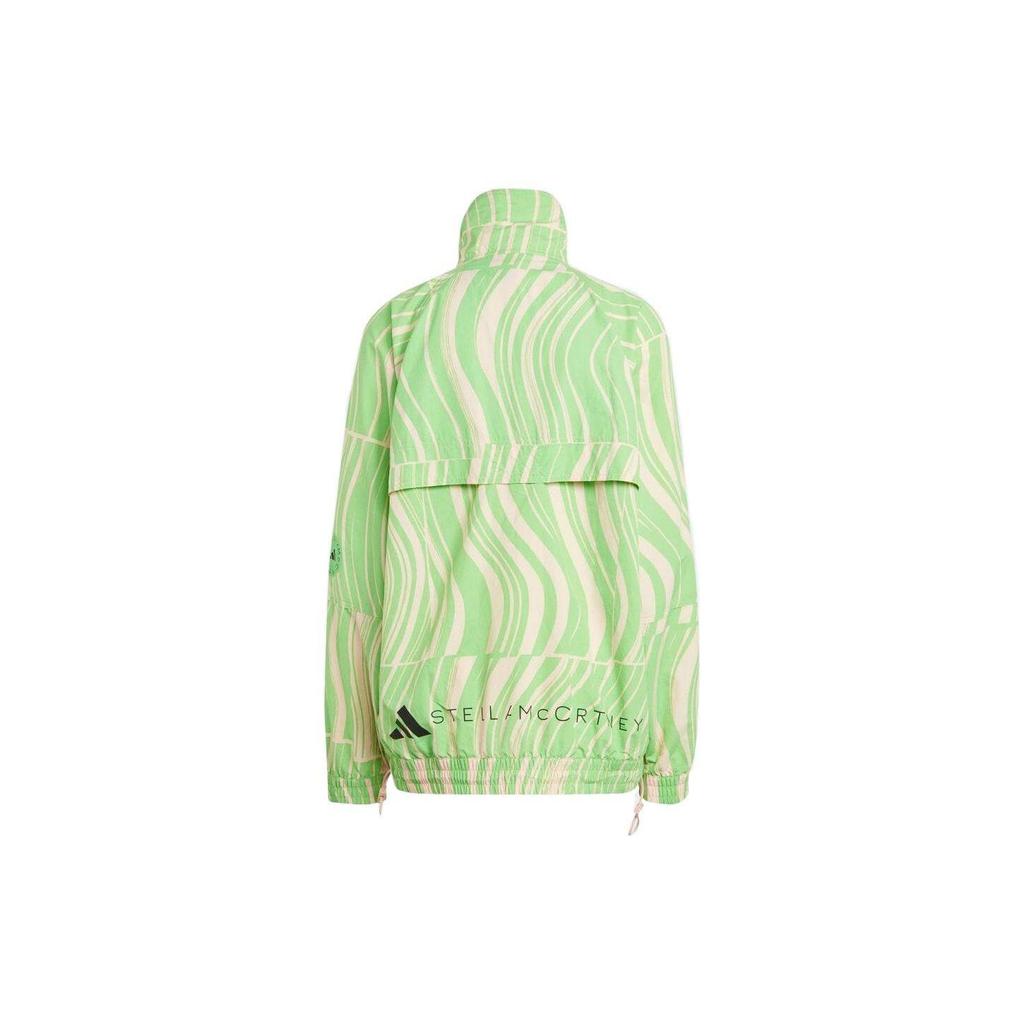 adidas X Stella McCartney Collaboration High-Contrast Striped Pattern Full Print Stand Collar Work Jacket Women Jacket Green HS0988
