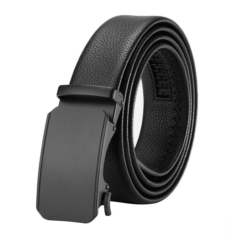 New Men's Belt Lychee Pattern Genuine Leather Belt Business Casual Automatic Buckle Middle Aged and Young Trousers Belt Men