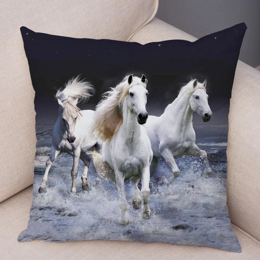 Wild Horse Cushion Cover Decor Animal Print Pillowcase  for Sofa Home Car Children Room Super Soft Plush Pillow Case 45x45cm