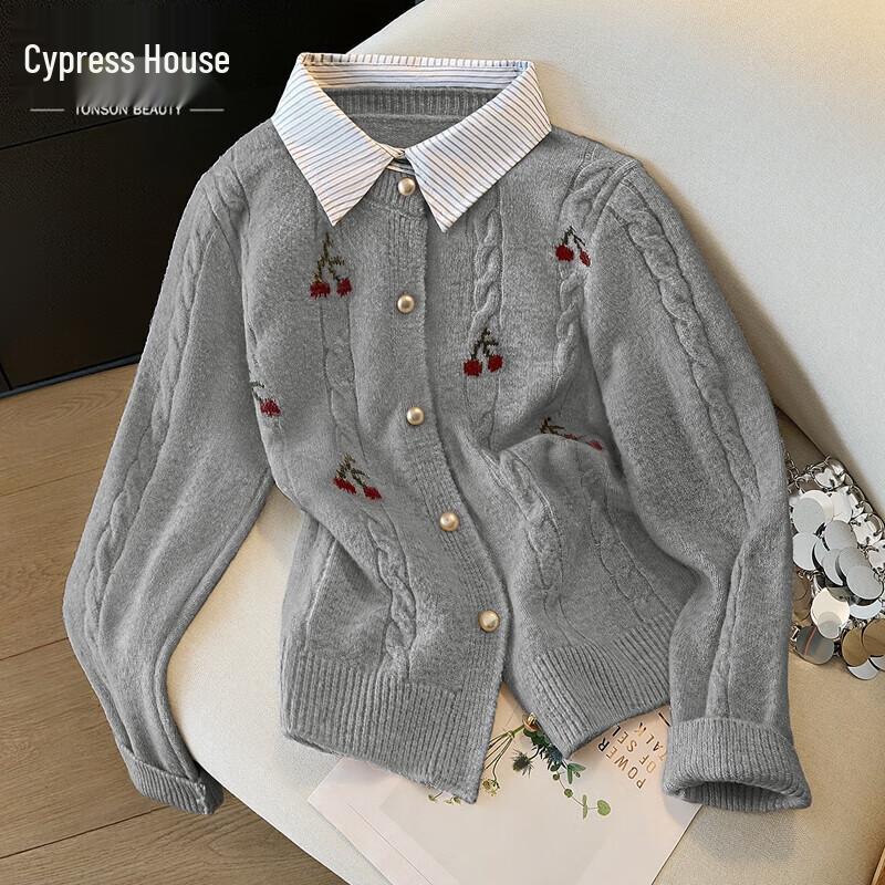 

Women s Faux Two-Piece Lapel Knit Top One Size