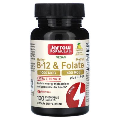 Vegan Methyl B-12 & Methyl Folic Acid, Extra Strength, Lemon Flavor, 100 Chewable Tablets