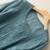 Women Tops Round Neck 3/4 Sleeve Puff Sleeve Loose Fit Casual Tops Embroidery Irregular Hem Blouse Spring Summer Wear