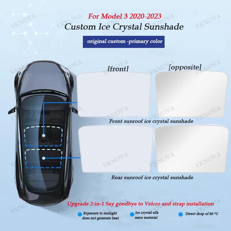 Sunshades For Tesla Model 3 Sunroof Highland 2025 Model Y 2020-26 Ice Cloth Buckle Sun Pare Glass Front Rear Skylight Accessory
