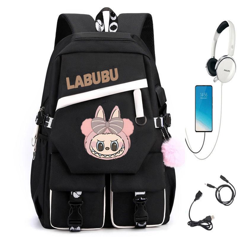 New POP MART Labubu School Bag USB Charging Student Junior High School Student Fashion Casual Backpack