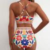 Women's High Waist U-Line Bikini Set Floral Print Swimsuit Cross Back Swimming