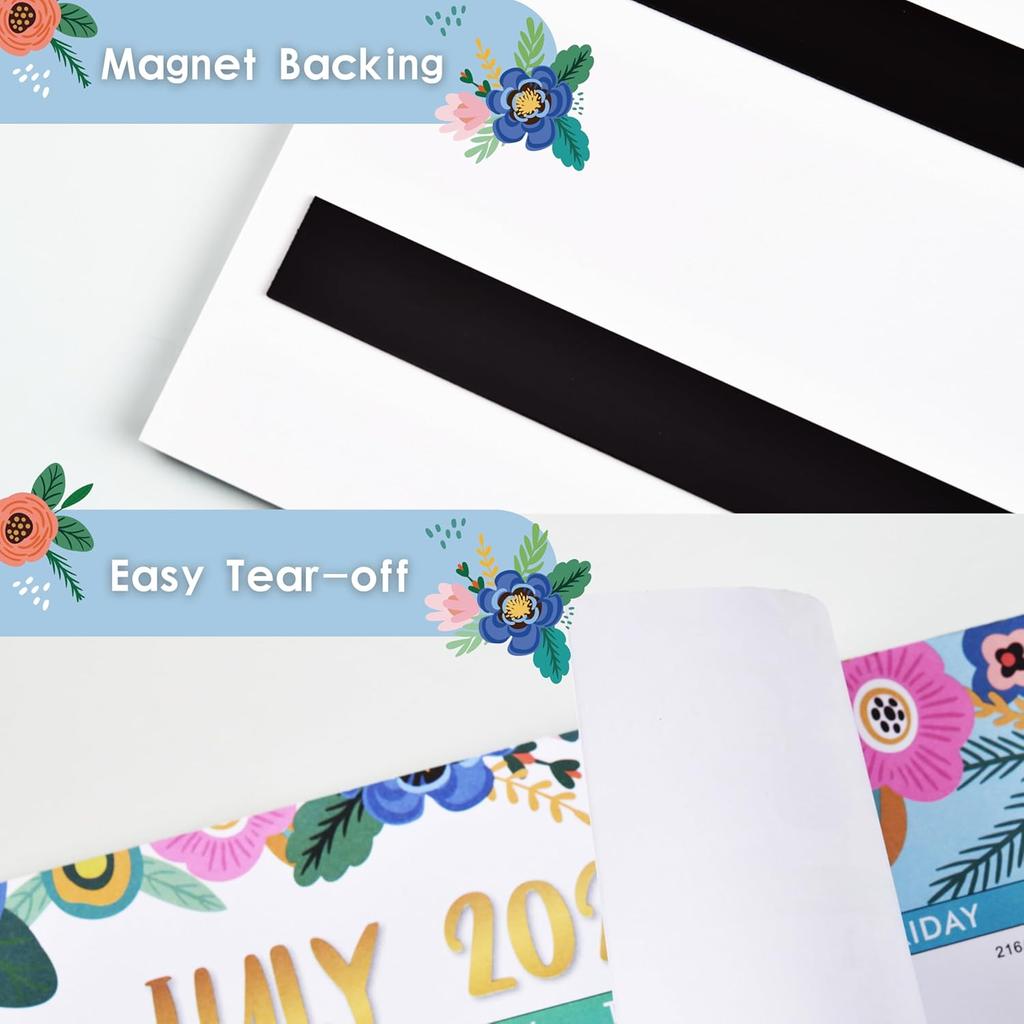 Magnetic Calendar for Fridge - Magnetic Calendar 2026, Jan.2026 - Dec.2026, 8" × 10", 2026 Calendar, Tear-off Pad, Blocks with Julian Dates - Floral